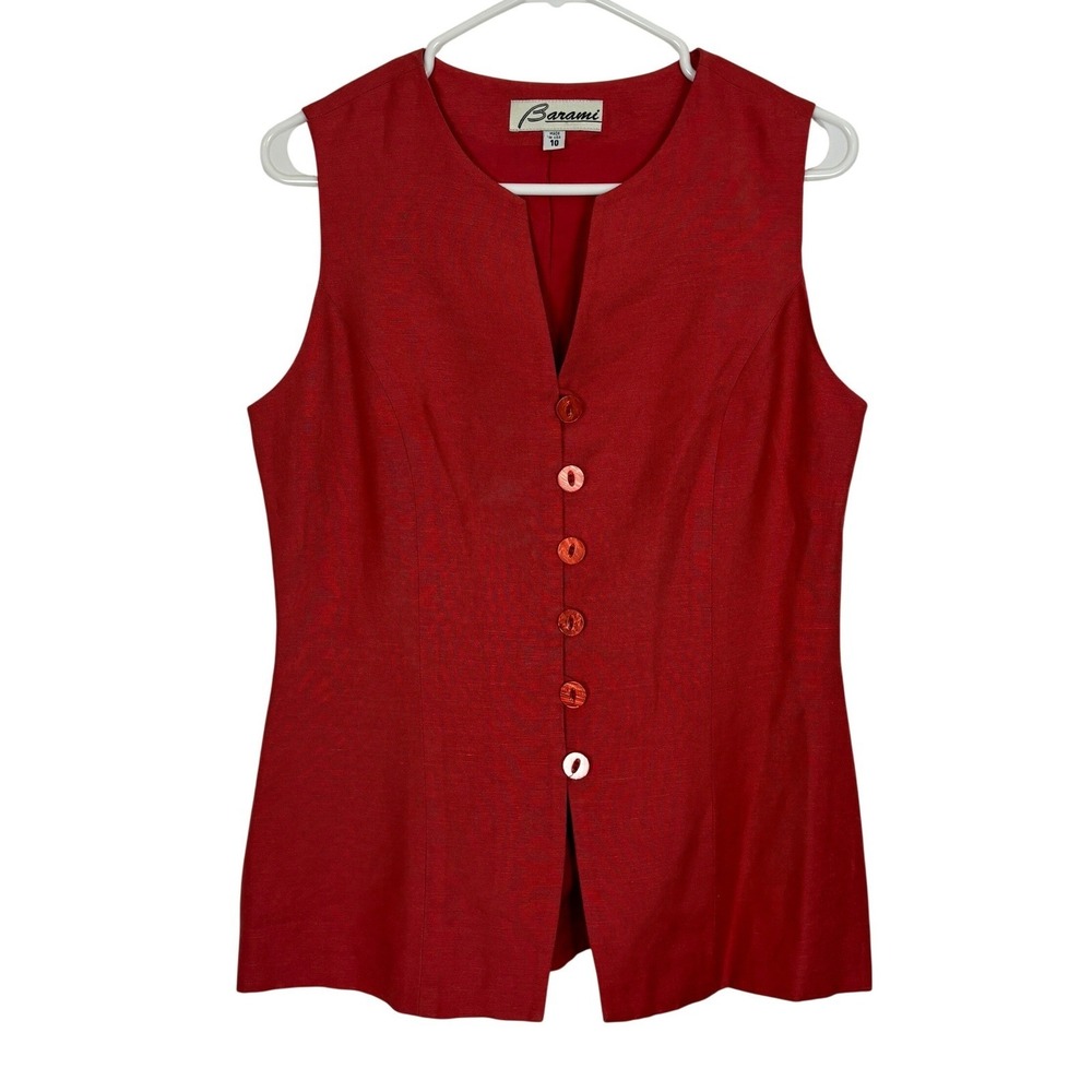 Vintage Barami Vest Women 10 Red Tailored Button Front Retro Minimalist